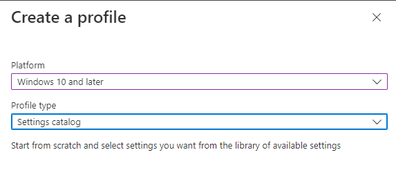 Intune, Create Settings catalog