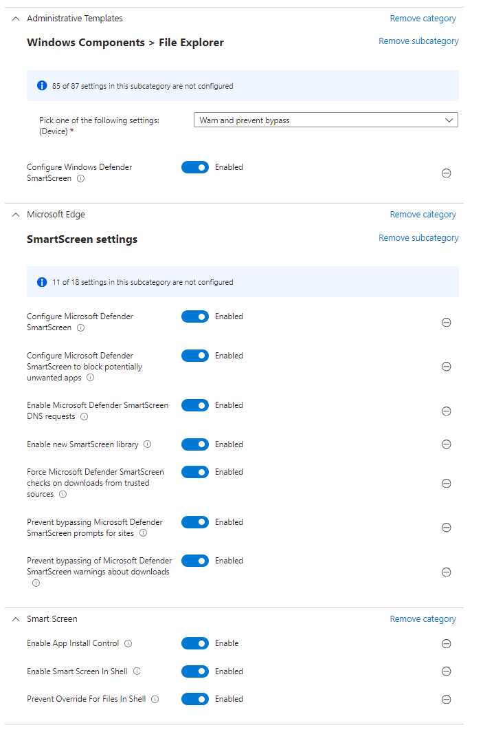 Intune, Settings picker SmartScreen